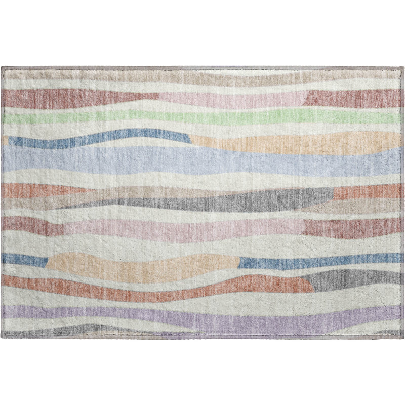 Premium Machine Washable Mayfield AMF2188 Striped Rug, 1'8" x 2'6", Pearl