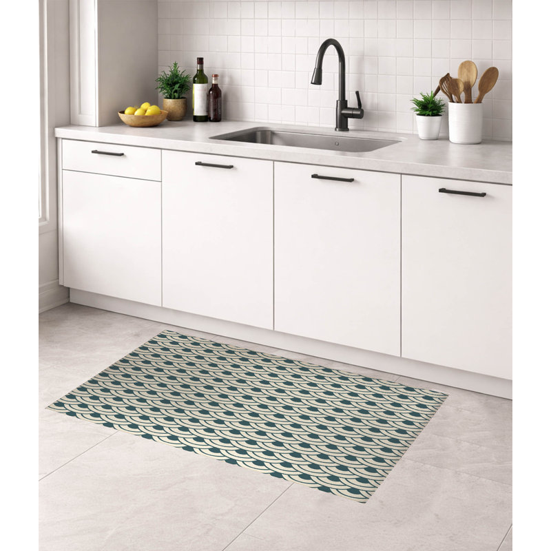 Tapis de cuisine traditionnel japonais à profil bas, Rectangle 2' x 3', Dusty Aqua Geometric