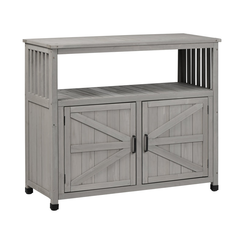Wooden Patio Bar Table Set with Storage, Buffet Cabinet Sideboard, Gray