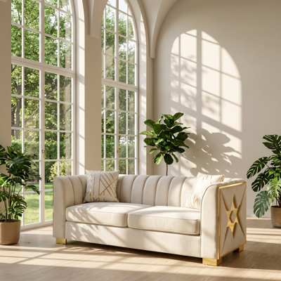 Luxury 81.1" W x 33.9" D x 30.7" H Button Tufted Velvet 3-Seater Sofa