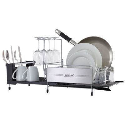 Sabatier Expandable Stainless Steel Dish Rack with Rust-Resistant Soft Coated Wires & Bi-Directional Spout