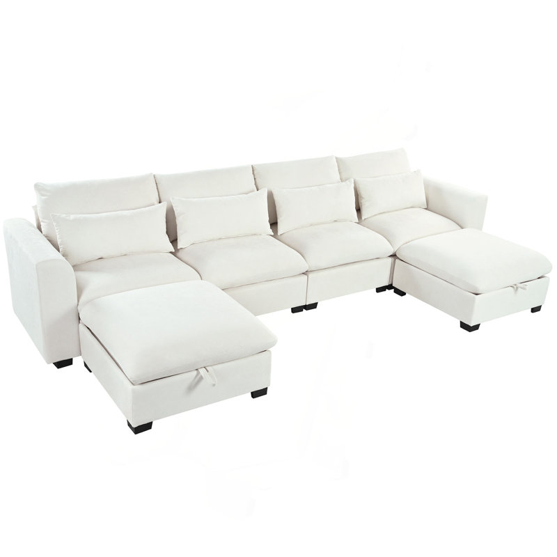 Canapé d'angle modulaire en U avec deux repose-pieds U_Style, Beige Linen Blend