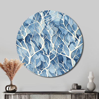 Windy, arbre blanc et bleu, beauté III - paysages, art rond en métal