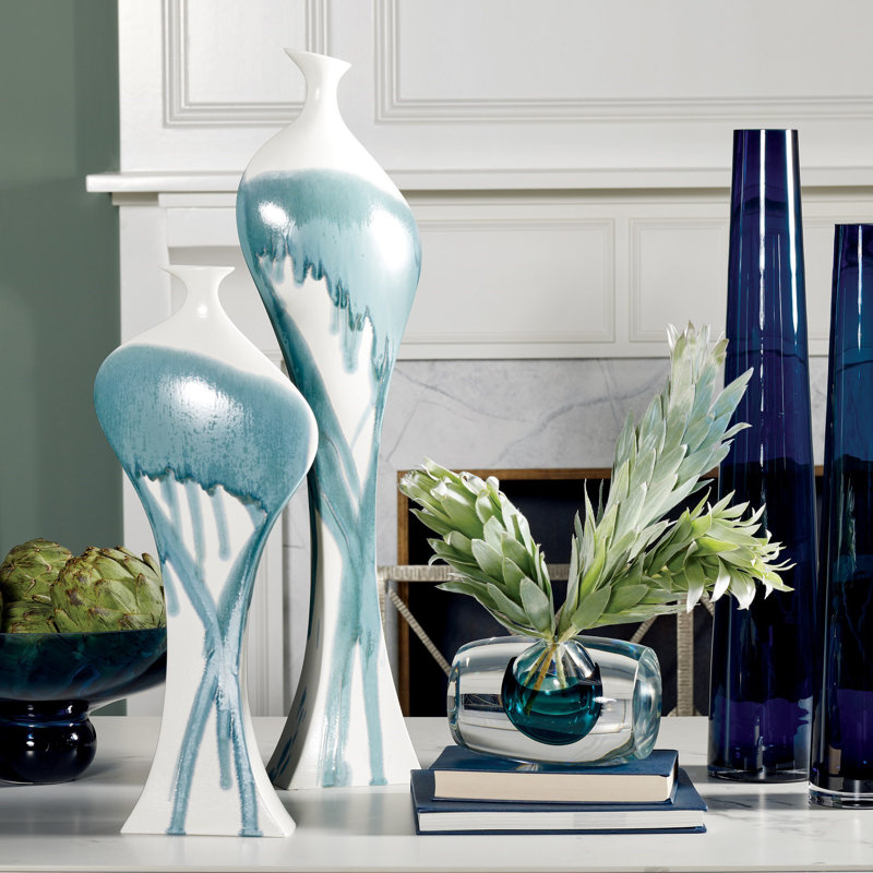 Handmade Glass Table Vase, Blue, 23.75" H x 4.75" W x 4.75" D