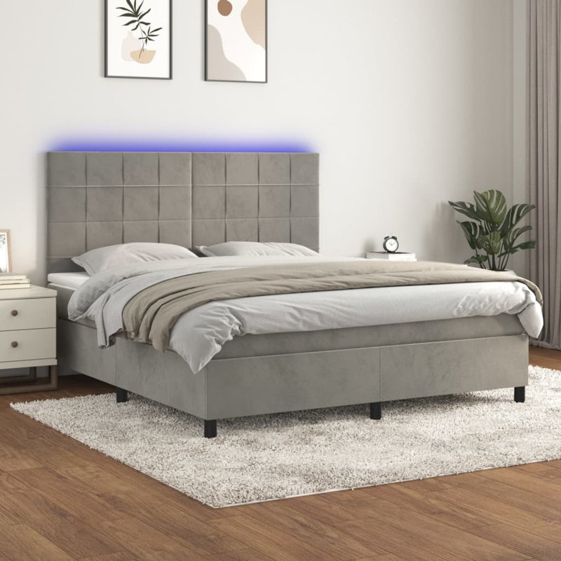 Lit standard avec matelas Tombolo, Grand, Gris clair / chêne, Velours