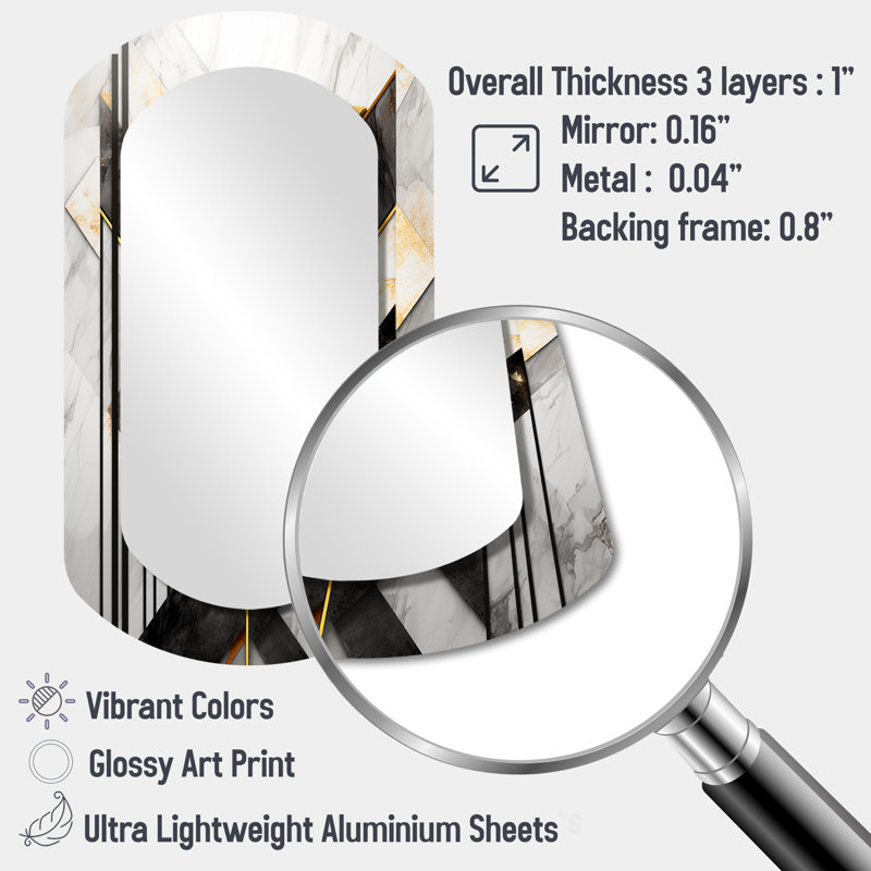 Golden Triangular Chevron - Abstract Geometric Asymmetrical Shapes - Modern Large Wall Mirror, 31" x 19"