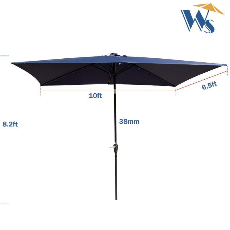 Parasol de patio rectangulaire 10 pi x 6,5 pi - lumières DEL, bleu marine avec solaire 10 pi x 6,5 pi