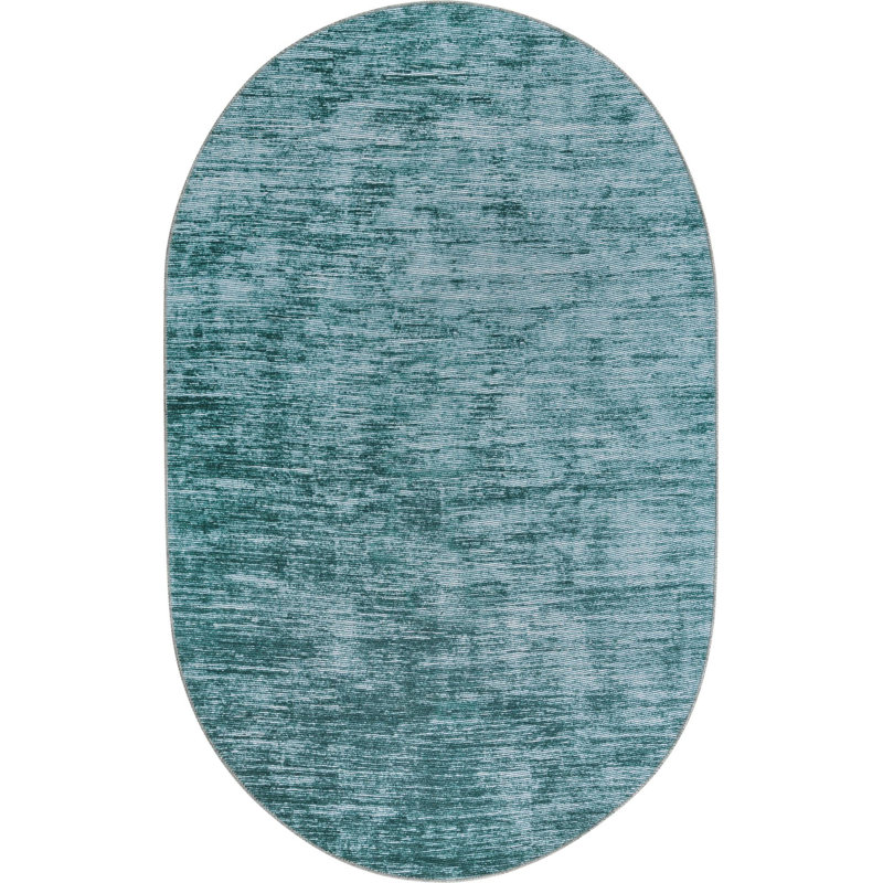 Tapis contemporain de couleur sarcelle Ikhasa, Ovale 5 pi x 8 pi