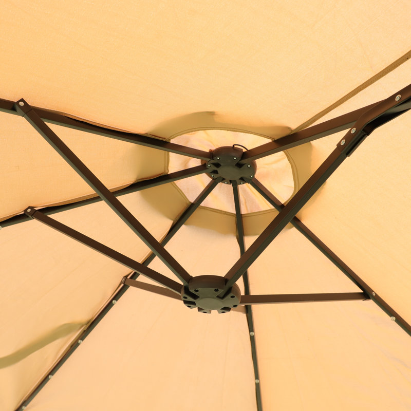 Grand parasol rectangulaire double 15 x 9 pi pour terrasse avec lumière et base - taupe