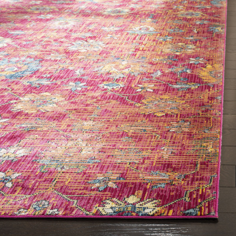 Tapis rouge / jaune / bleu en polypropylène tissé à la machine Southwestern, Rectangle 5 pi 1 po x 7 pi 6 po