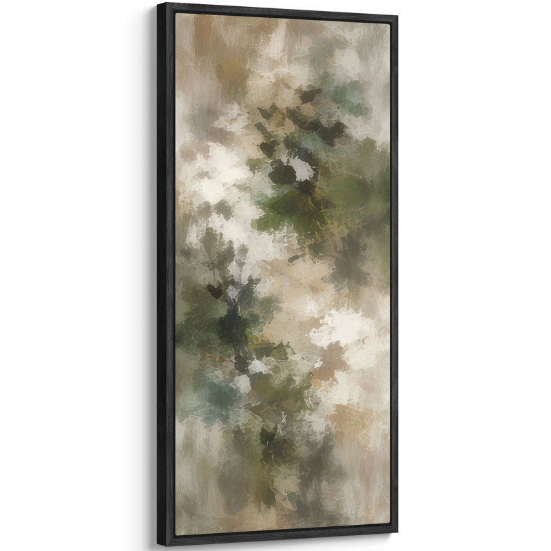 Impression sur toile encadrée extra large vert neutre abstrait inspiré de la nature, Noir, H 60 po x l 30 po