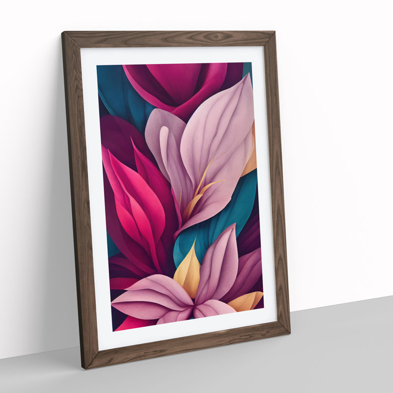 Snazzy Flowers - Single Picture Frame Print, 46cm H x 34cm W x 2cm D, Walnut