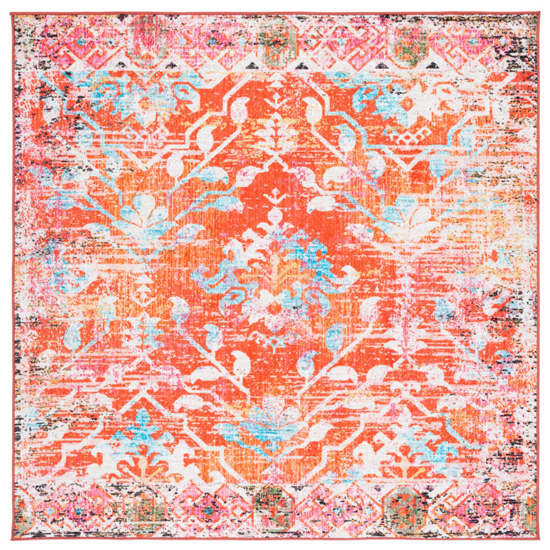 Gurfaan Riviera Performance Machine Washable Floral Rug, Square 6'7"
