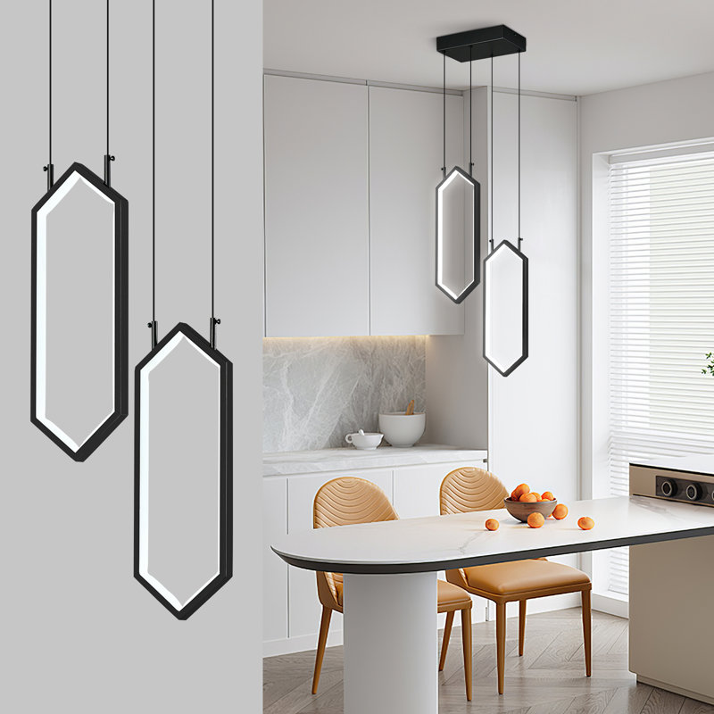 Luminaire suspendu rectangulaire DEL, Noir