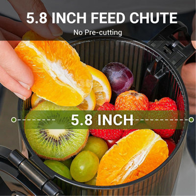 5.8" Self-Feeding Cold Press Juicer For Whole Fruits & Vegetables - High Yield Juice Extractor With Large Auger, Triple Strainer System - Easy To Clean, Efficient Juicing