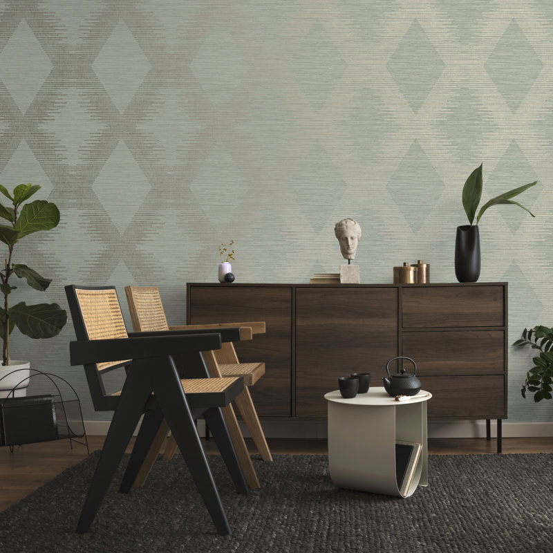 Zen Geometric Metallic Wallpaper Double Roll, Sage