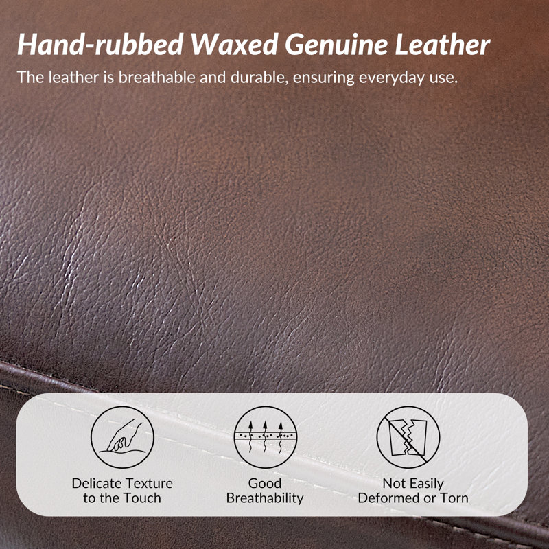 Heeg Transitional 46.5"H Genuine Leather Wingback Design 360° Swivel Tilting Lock Office Chair with Nailhead Trim, Brown