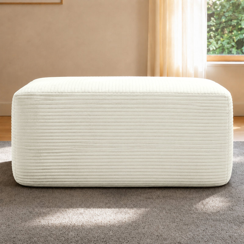 Poufs portatifs modernes sans assemblage, mousse en velours côtelé blanc, siège d'appoint compact, Ne s'applique pas 1