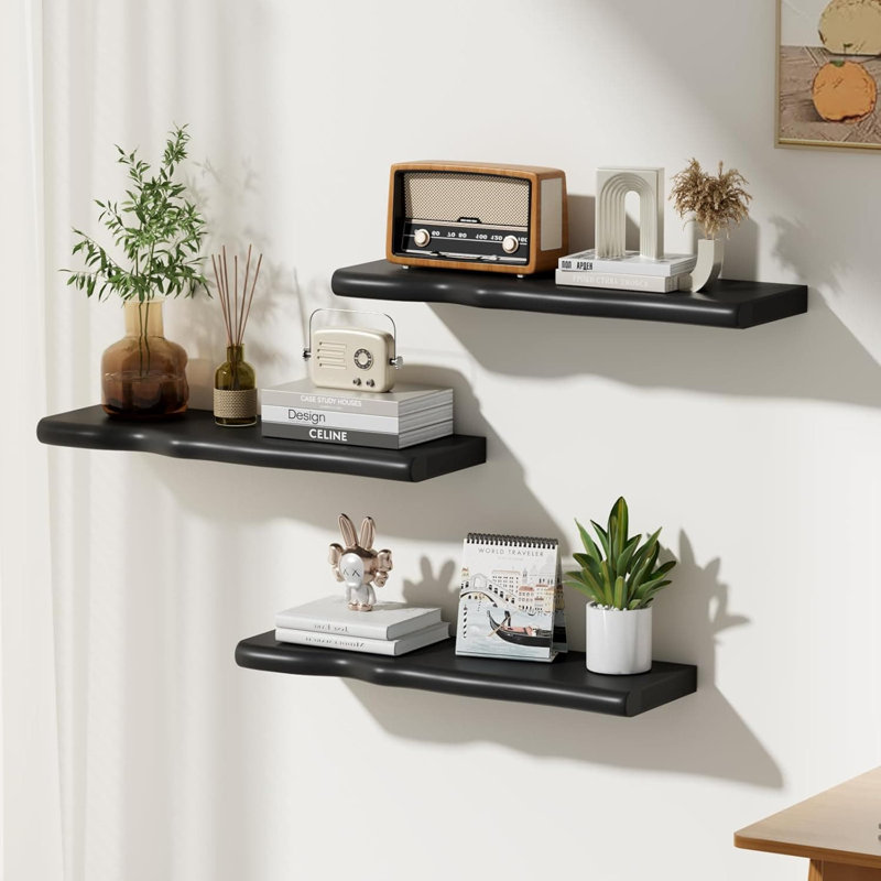 Tablettes flottantes Live Edge, tablettes murales en bois de pin massif avec grain naturel, style maison de campagne rustique pour la salle de bain, le salon, la chambre à coucher et la cuisine