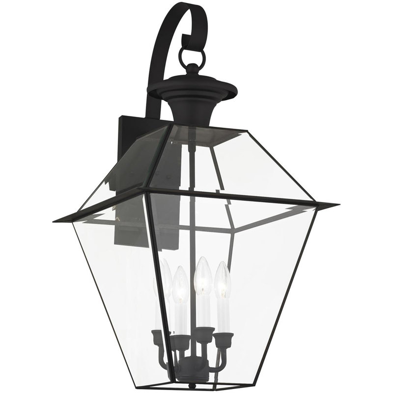 Luminaire suspendu pour lanterne murale d'extérieur 15 po 4Lt avec abat-jour en verre biseauté transparent, Noir