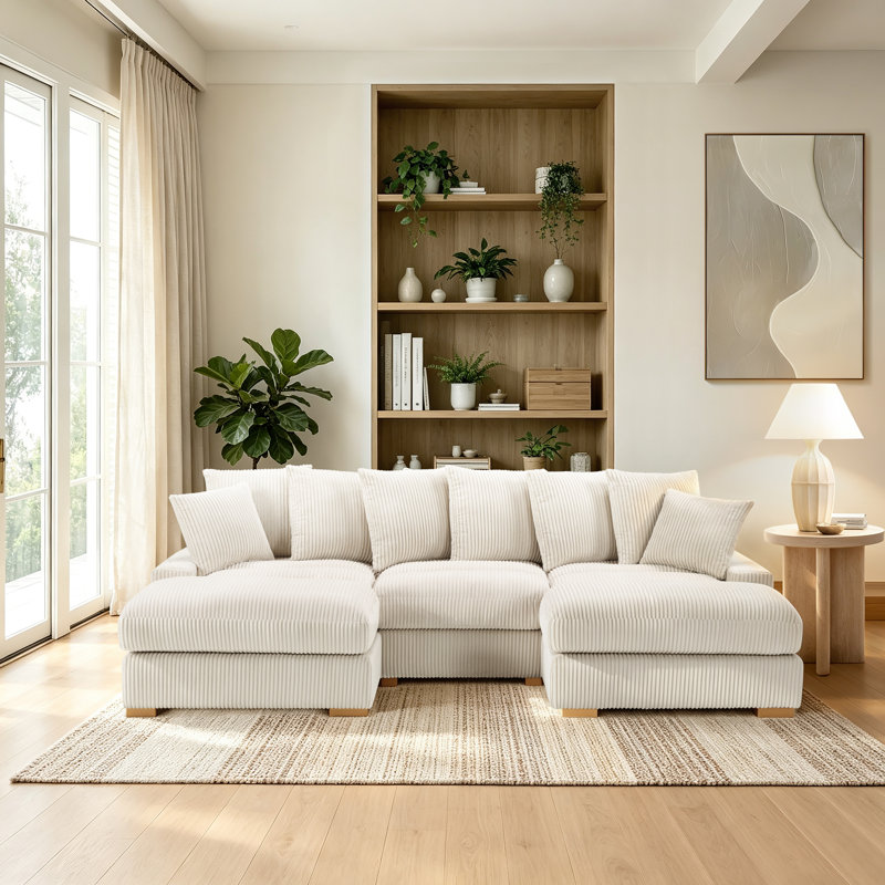 Canapé modulaire avec 2 repose-pieds, Beige
