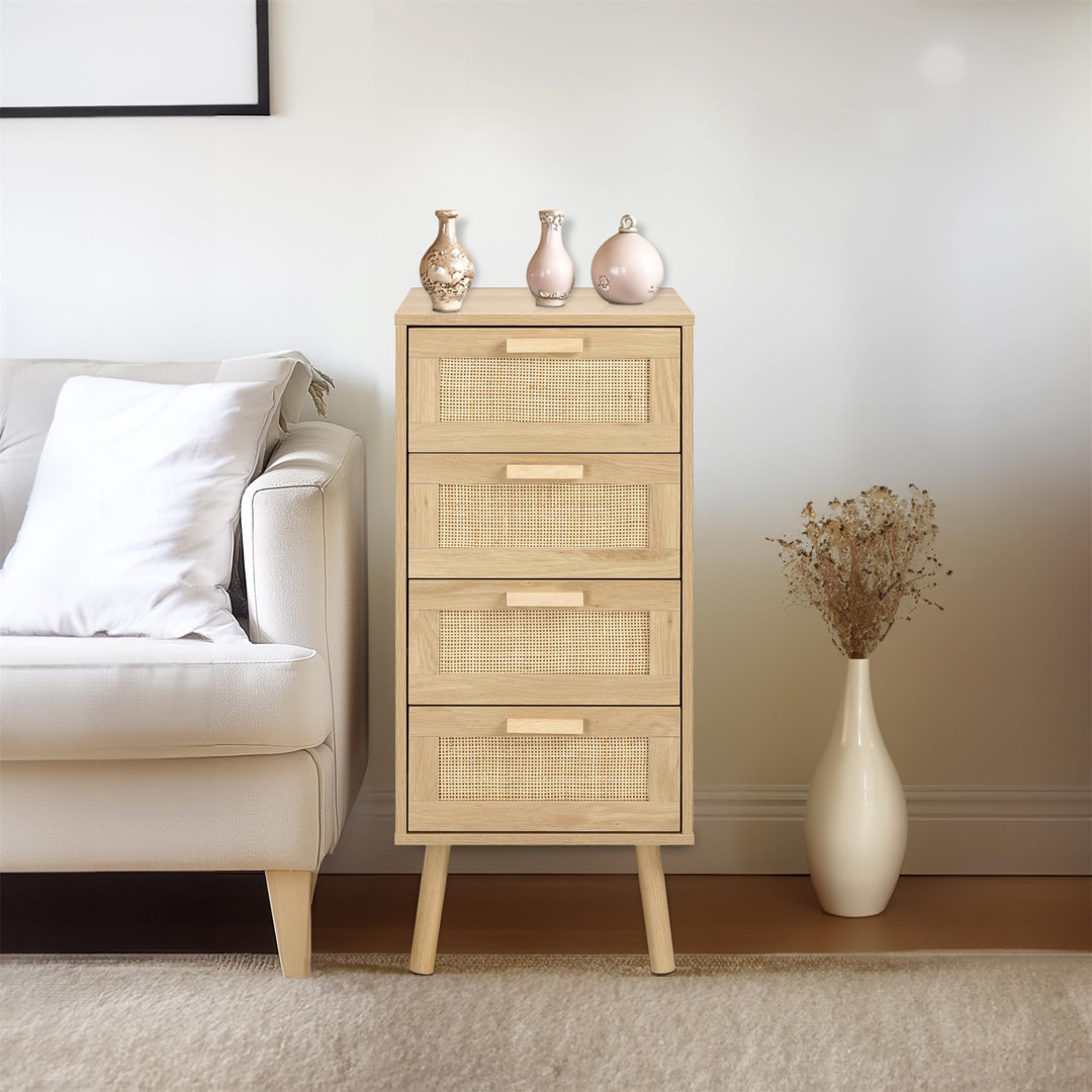 Bedroom Chest Of Drawers, Small Bedside Table With Wooden Legs, Natural Color