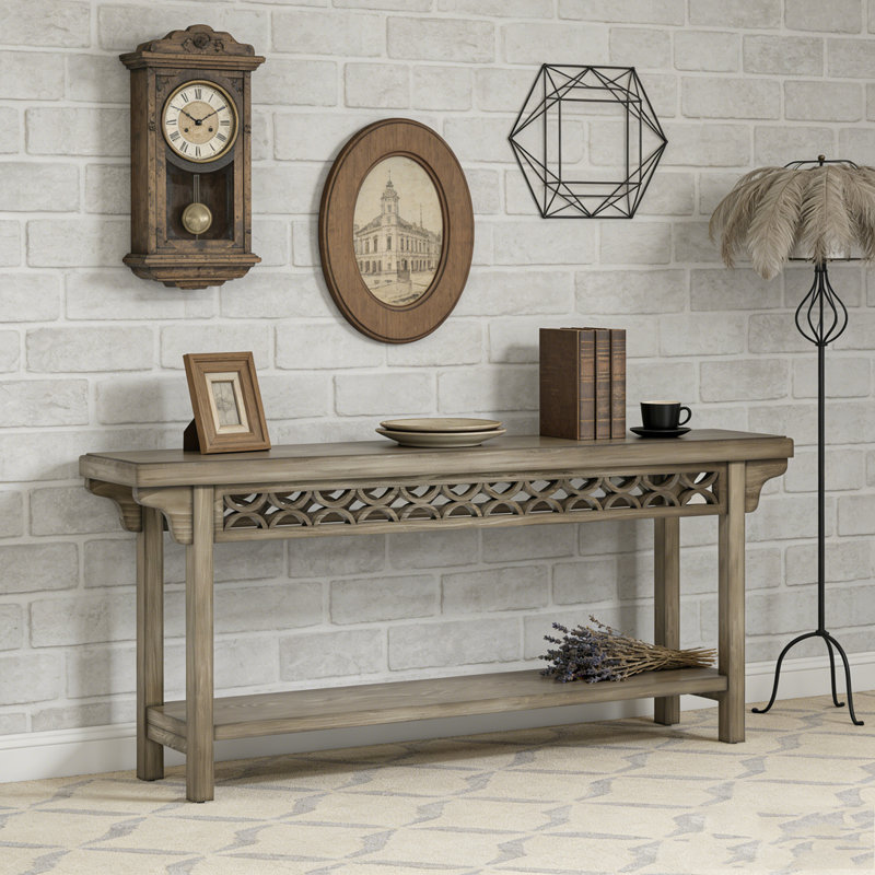 Farmhouse Narrow Wood Sofa Table with Storage, Grey