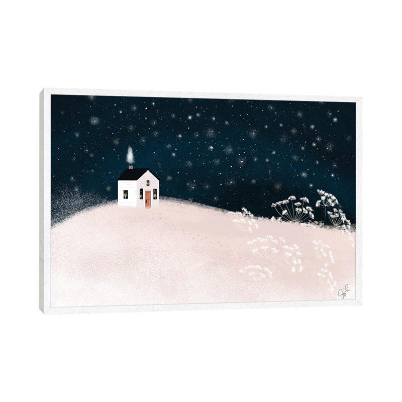 Starry Snowy Night by Joy Laforme - Painting on Canvas, White Framed, 66.04cm H x 101.6cm W x 3.81cm D