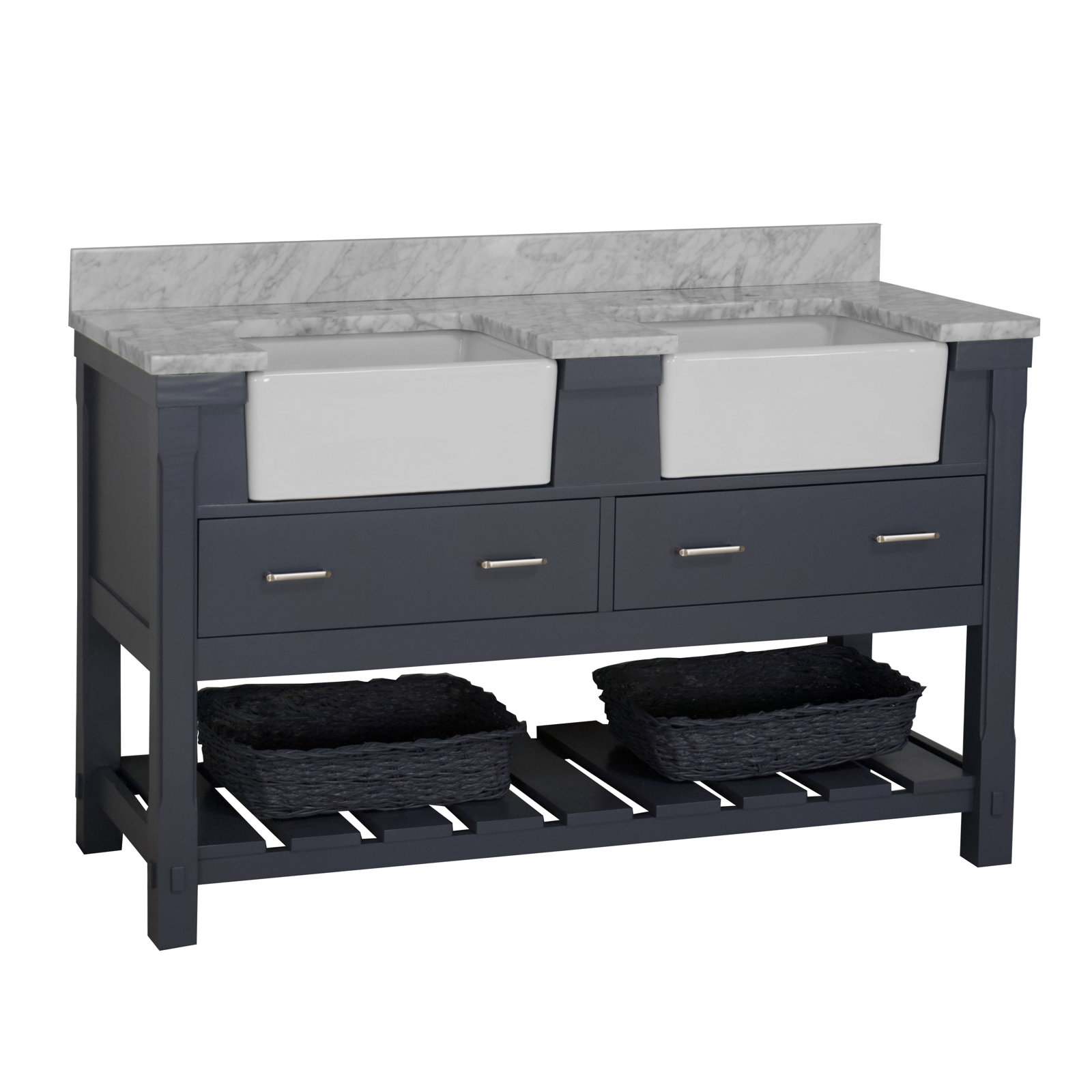 Hitton 60'' Double Bathroom Vanity, Marine Gray, Engineered Carrara