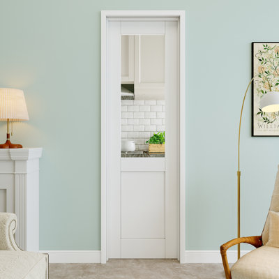 Porte intérieure pré-suspendue en verre transparent 24 po x 80 po avec charnières argentées, dalle de porte en verre transparent, pouvant être lavée, portes de placard, portes de pièce, gauche