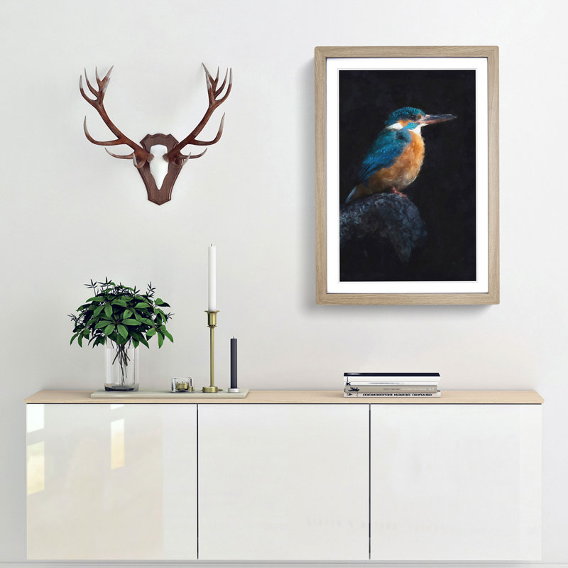 Kingfisher Bird - Picture Frame Painting Print, 87cm H x 62cm W x 2cm D, Oak Framed