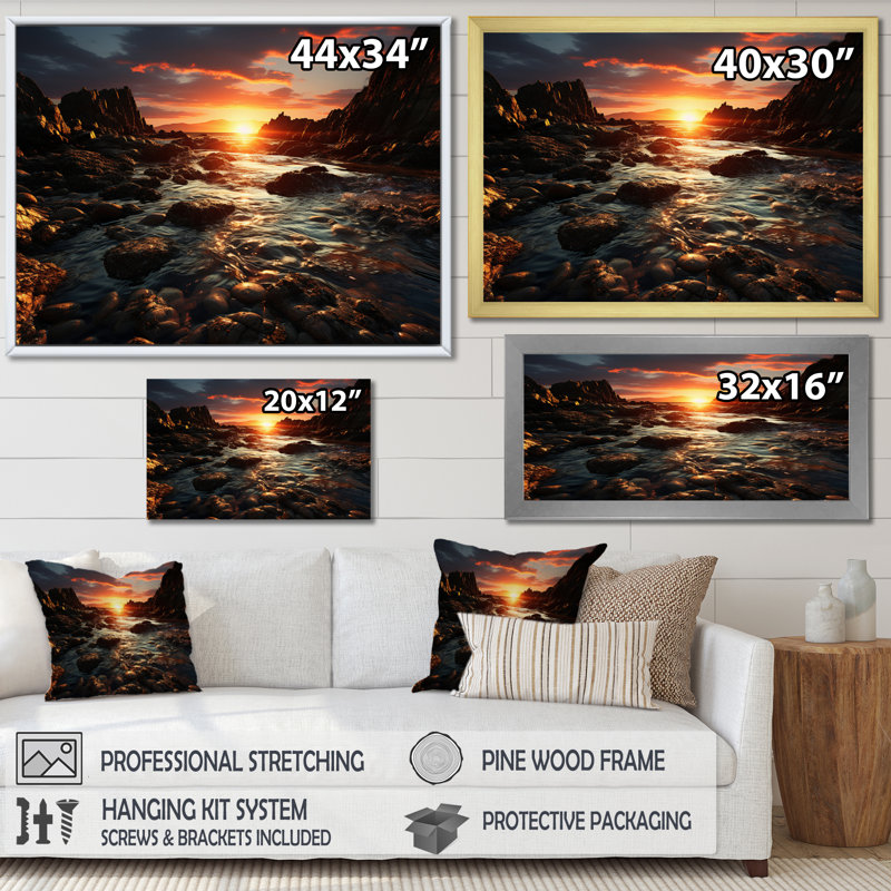 Rochers côtiers de Rocky Beach, H 34 po x l 44 po x P 1,5 po, Cadre simple blanc