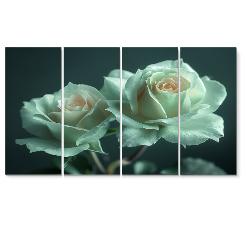 «White Green Mystical Garden Roses», ensemble d'art mural sur toile Roses, H 32 po x l 64 po