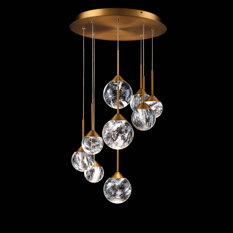 Quest 9 - Light LED Pendant, Aged Brass