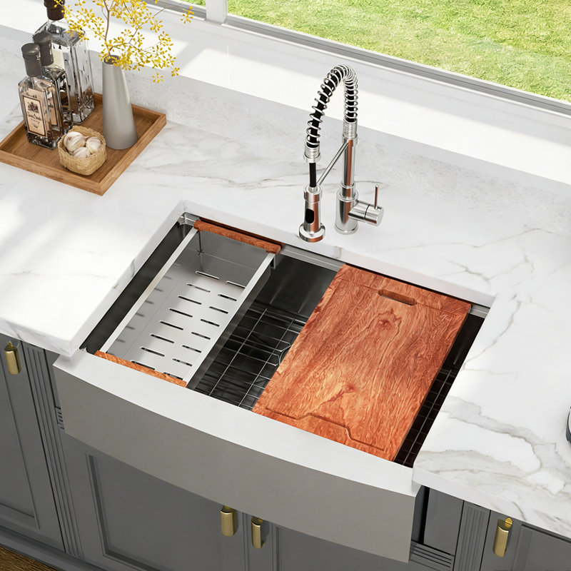30"L x 22"W Farmhouse Kitchen Sink Workstation 16 Gauge Stainless Steel Kitchen Sink Apron Front Single Bowl Sink