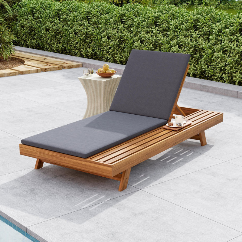 Wooden Frame Chaise Lounge, Single Chaise Lounge, Dark Gray