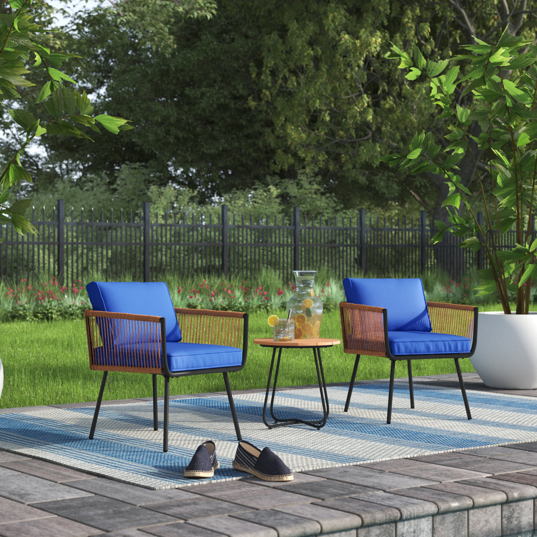 Alibek 2 - Person Metal Patio Dining Set with Round Table , Cushions Included Wade Logan®