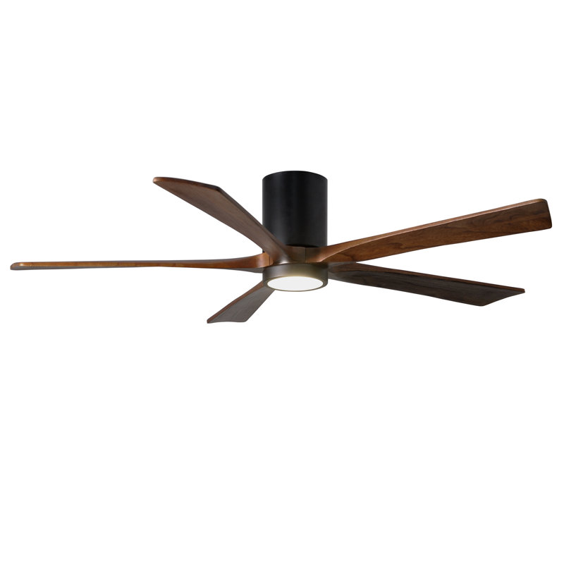 Irene Flushmount Light Kit 5 Blade LED Ceiling Fan, Matte Black, 60", Walnut Tone