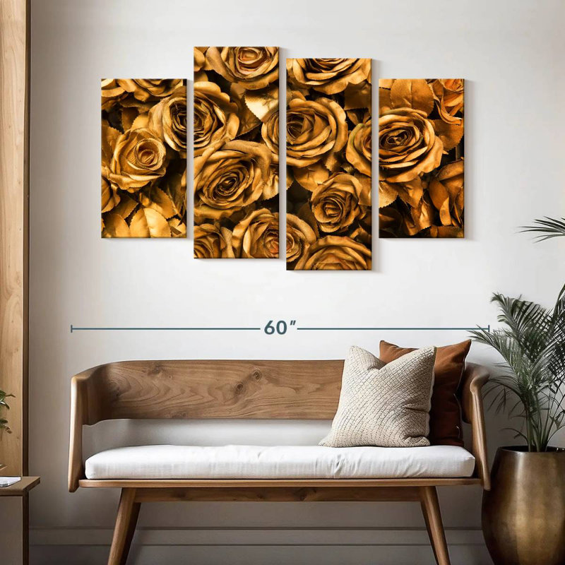 Harnek, lit de roses dorées, H 32 po x l 52 po