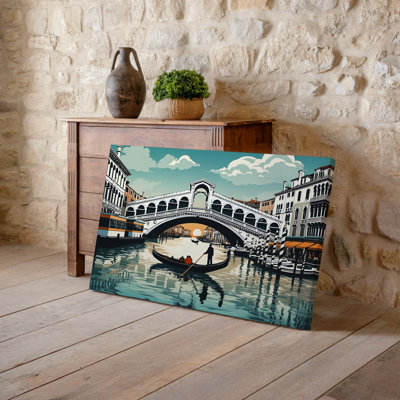 Toile, scène sereine vénitienne avec pont emblématique du Rialto, art mural gracieux sur un canal tranquille avec un gondolier