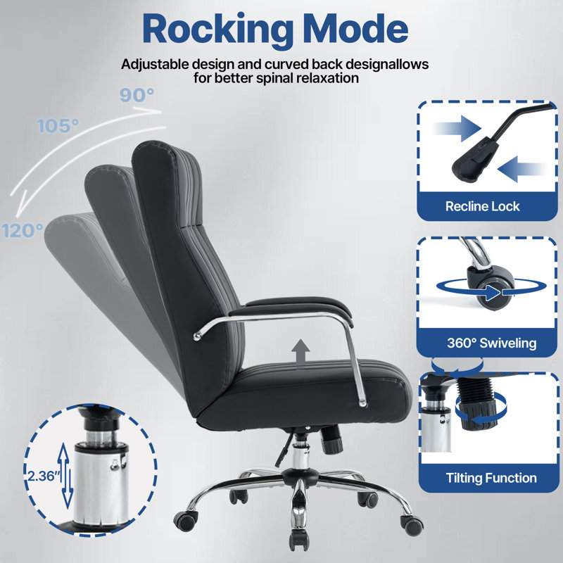 Ergonomic Tufted Faux Leather Executive Office Chair with High Back, Silver, Black