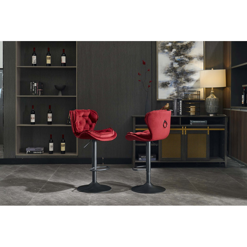 Ensemble de 2 tabourets de bar avec repose-pieds thermolaqué et base pivotante en velours à hauteur réglable et tabouret de bar simple