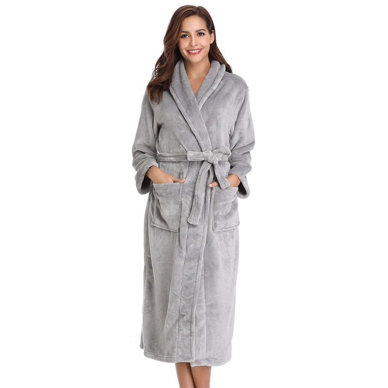 Aivyn Flannel Mid-Calf Bathrobe, L, Grey