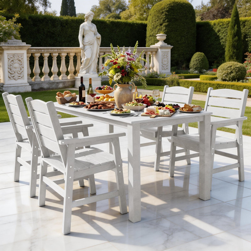 Ensembles de salle à manger d'extérieur toutes saisons 5 pièces avec trou pour parasol et structure en aluminium pour l'extérieur Cour arrière / porche / terrasse, 1 table 4 chaises