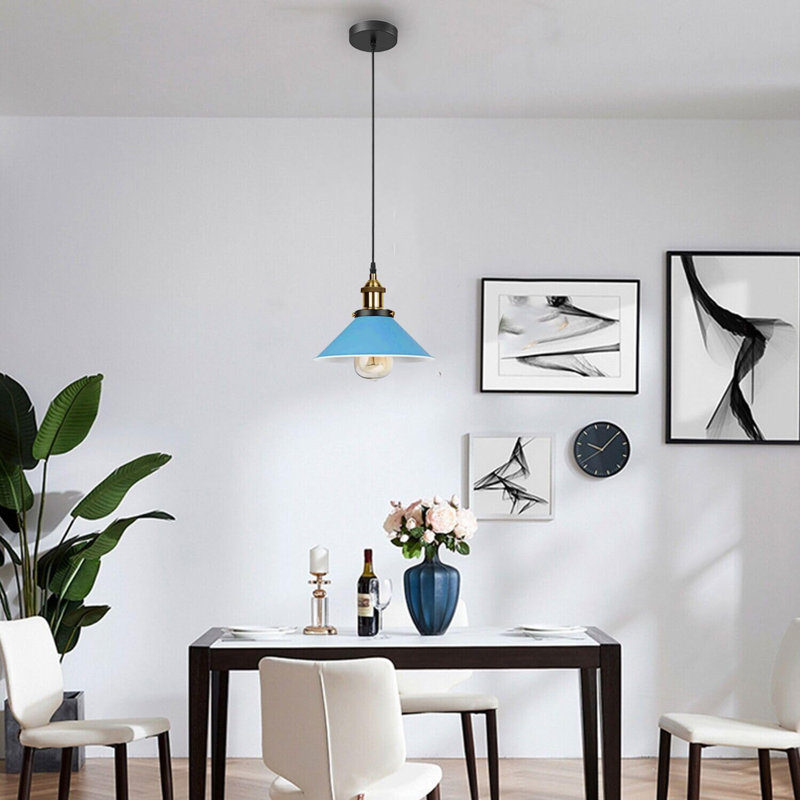 Modern Industrial Cone Pendant Light | Adjustable 1-Light Ceiling Fixture for Kitchen Islands, Dining Areas & Hallways, Blue
