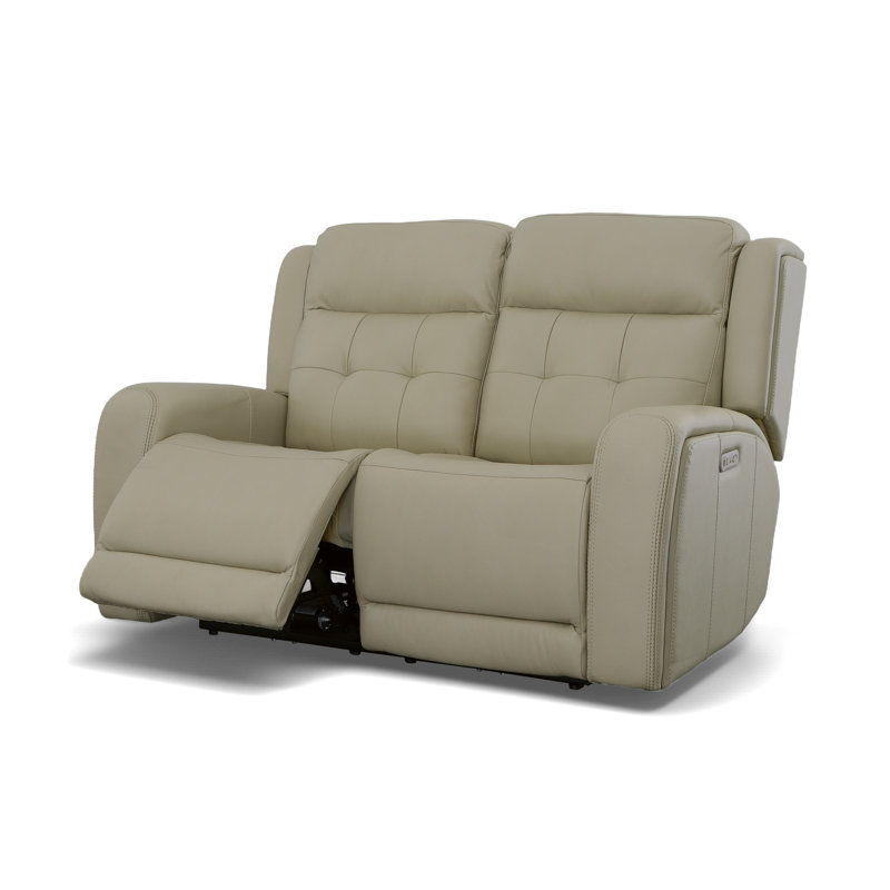 Grant 63" Leather Reclining Loveseat, Ivory Genuine Leather