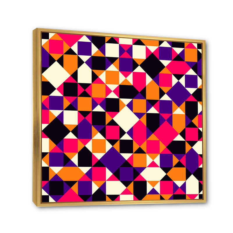 Géométrie noire et rouge et mauve - Impression sur toile, H 36 po x l 36 po, Cadre flottant doré