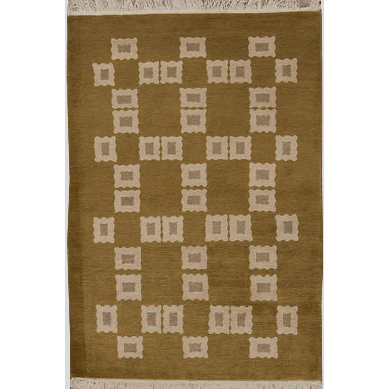 Tapis vert et beige noué à la main de haute qualité