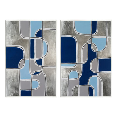 «Blue & Gray Geometrics», ensemble de 2 plaques murales par Michael Willett