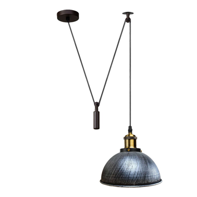 Borough Wharf Industrial Pulley Pendant Light – Adjustable E27 Ceiling Hanging Lamp with Retro Metal Dome Shade for Kitchen & Living Spaces